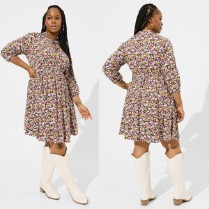 Torrid Plus Size Mini Stretch Challis Front Keyhole Dress In Floral Print